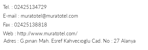 Murat Otel telefon numaralar, faks, e-mail, posta adresi ve iletiim bilgileri